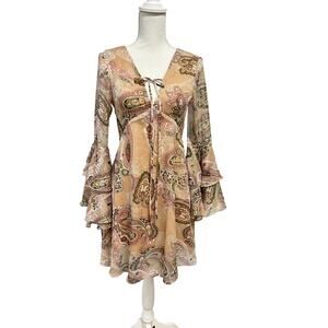 Avantlook Keyhole Back Dress Womens Small Beige Pink Fairy Flowy Wimsigoth Sheer